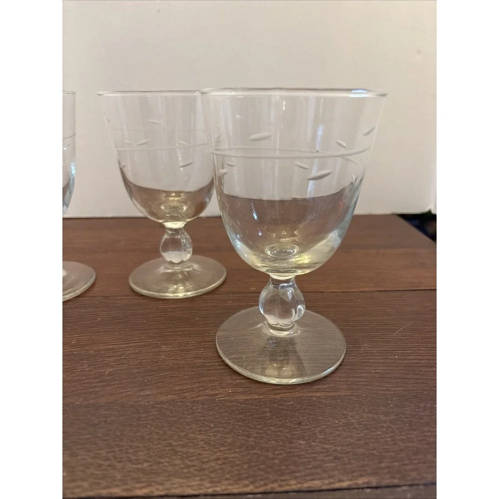 Vintage Etched‎ Glass Stemmed Goblets Set of 4 Clear Wheat Pattern Wine Glasses